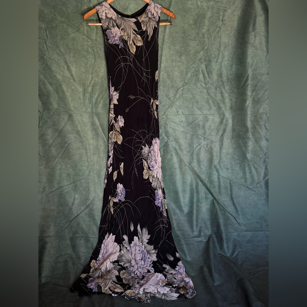 VINTAGE Nostalgia Black and Purple Floral Long Sleeve 90’s Dress